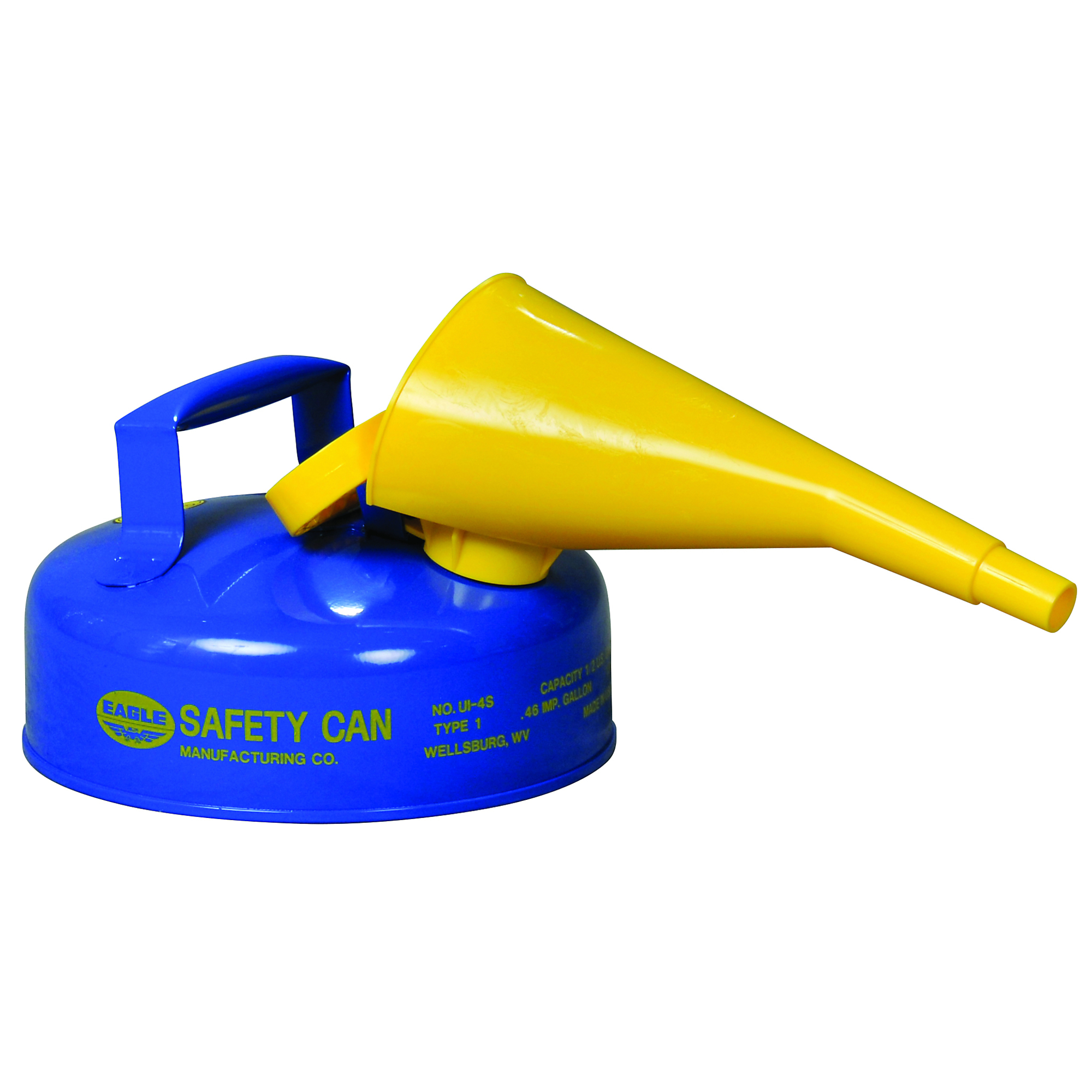 Eagle Type I Steel Safety Can for Kerosene — 2 Quart, Flame Arrester, Funnel, Blue, Model# UI4FSB